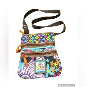 Lily Bloom Womens Cross Body Multicolor Floral Adjustable Strap Zippers
